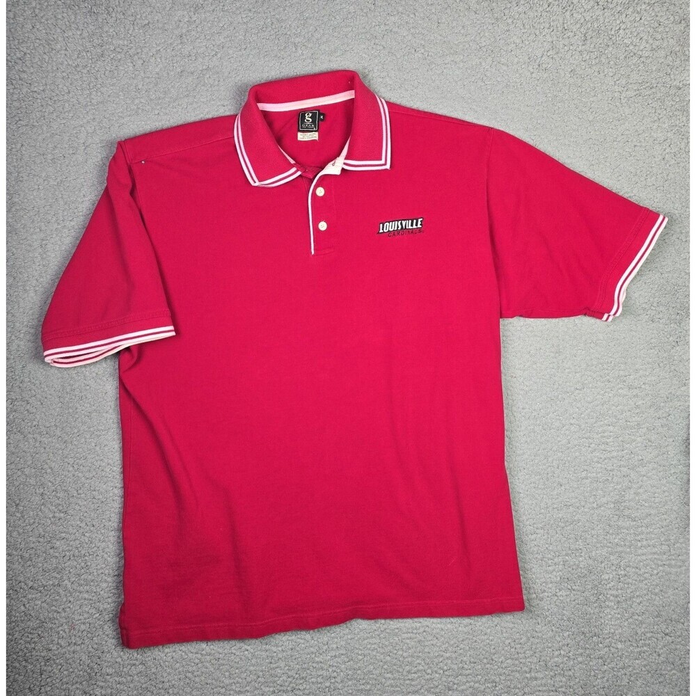 Louisville Cardinals Polo Shirt Men XL Red White Trim  100% Cotton U of L  KY